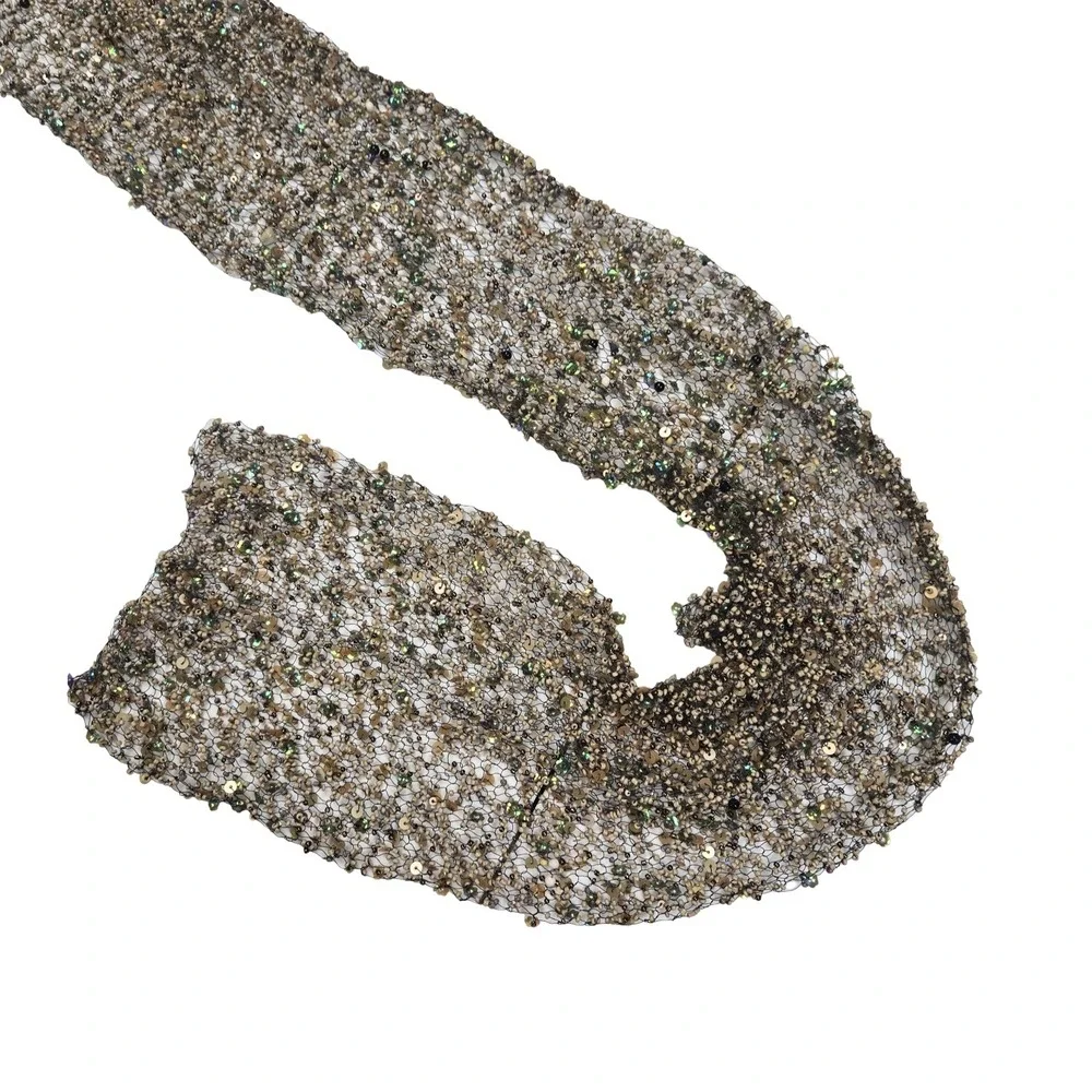 Hand Beaded Sequin Net Scarf Iridescent Evening Wrap Mermaid Forest Fairy